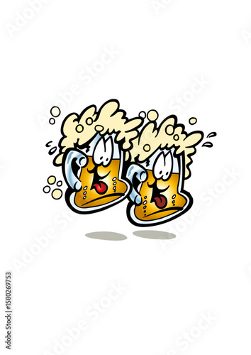 cartoon illustration of two glasses filled with beer