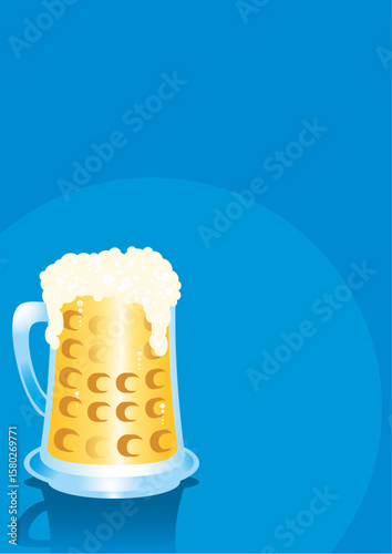 mug of beer with foam on a blue background