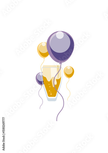 beer surrounded by floating balloons
