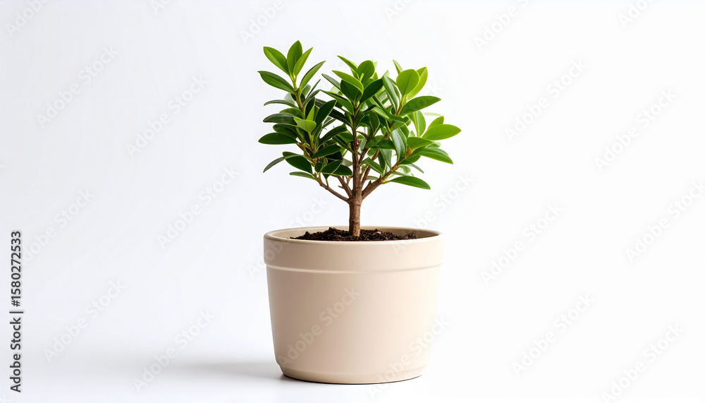 Fototapeta premium Potted Plant: A vibrant, healthy green plant thrives in a ceramic pot, symbolizing growth and vitality. A close-up, high-angle view emphasizes the plant's fresh, flourishing appearance.