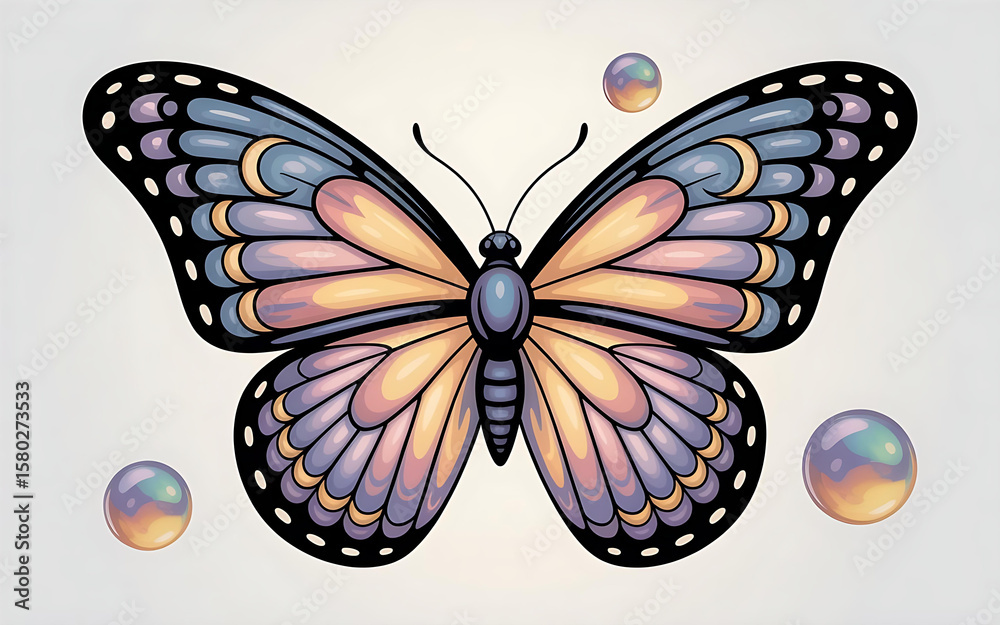 Fototapeta premium Fantasy Butterfly with Galaxy Wings, Moon and Stars Pattern Generative AI