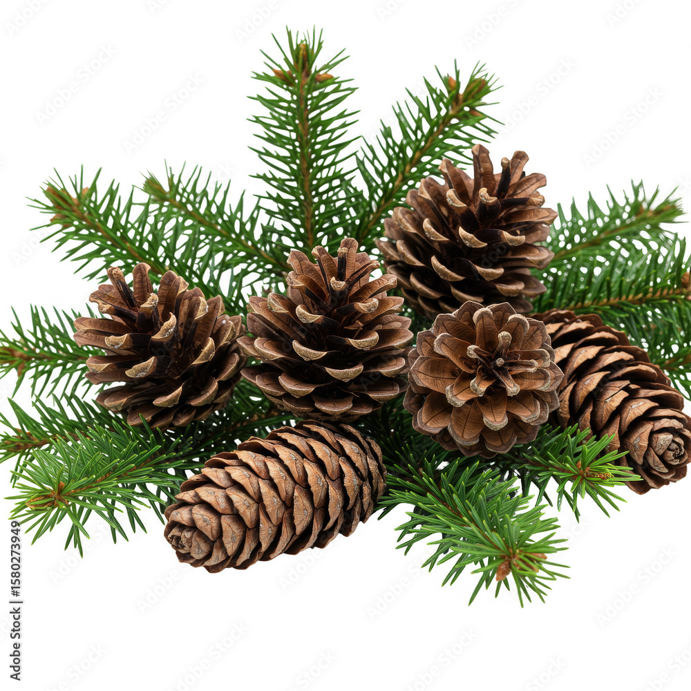 Fototapeta premium Pinecone Fir Branch on Transparent Background Christmas Decoration