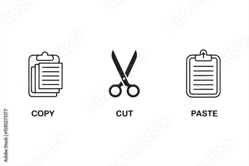 Essential UI/UX icons: clipboard for copy and paste, and scissors for cut.
