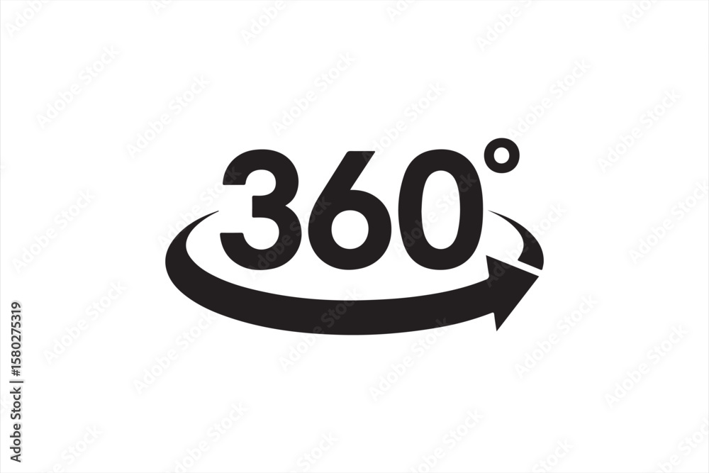 Obraz premium Circular arrow graphic representing a full 360-degree angle or complete cycle.