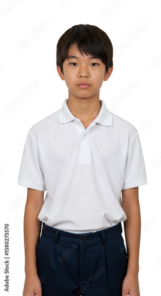 Portrait of Asian Schoolboy Wearing Polo Shirt Stands with Transparency Portrait of Asian Schoolboy Wearing Polo Shirt Stands with Transparency