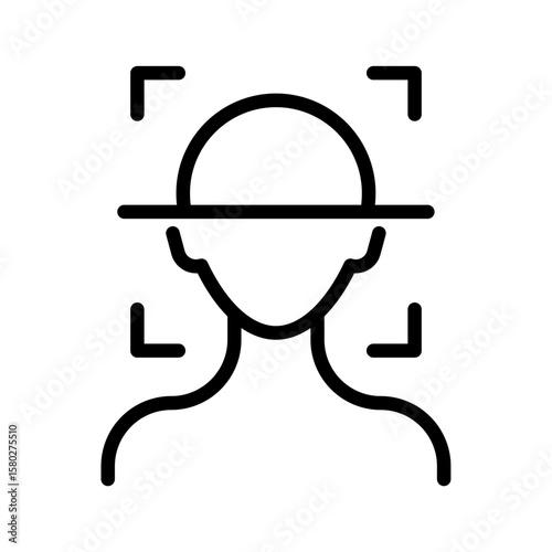 Face recognition icon. Identification icon. Vector icon with editable stroke. Isolated on transparent background. 

