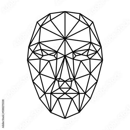 Neural network icon. AI Face recognition icon. Vector icon with editable stroke. Isolated on transparent background. 

