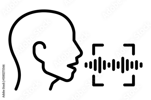 Speech recognition icon. AI voice icon. Vector icon with editable stroke. Isolated on transparent background. 
