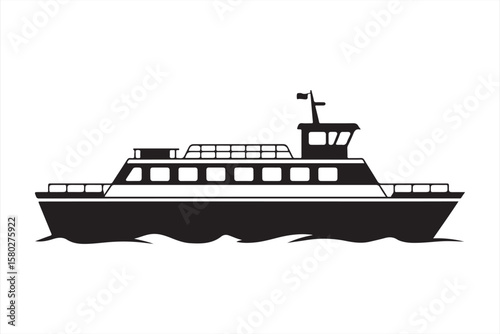  Black-and-White Silhouette of a Ferry Boat with Flag