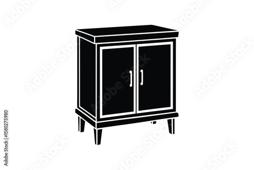 Elegant Black and White Cabinet with Doors for Storage and Organization Featuring Clean Lines and a Modern Silhouette Style silhouette