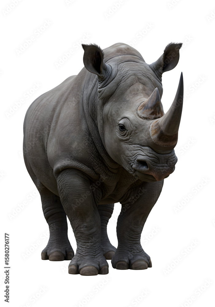 Fototapeta premium Isolated Portrait of a Gray Rhino Standing Horned Animal Wildlife Africa