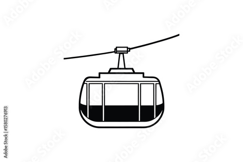Isolated Gondola Lift Icon on White Background Minimalist Design of Cable Car Ski Lift Transportation Silhouette