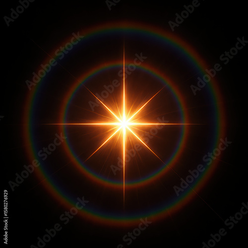 Circular Golden Halo Light Rays with Soft Sunburst Effect