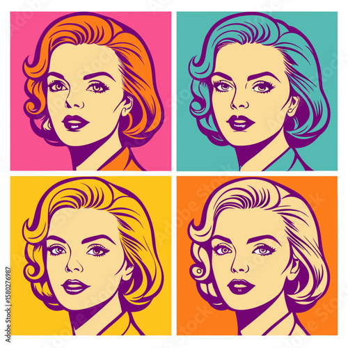 Four Pop Art Portraits Of A Woman vintage retro