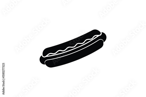 Simple Hot Dog with Mustard Silhouette on White Background Perfect for Food Illustrations and Fast Food Themed Designs silhouette