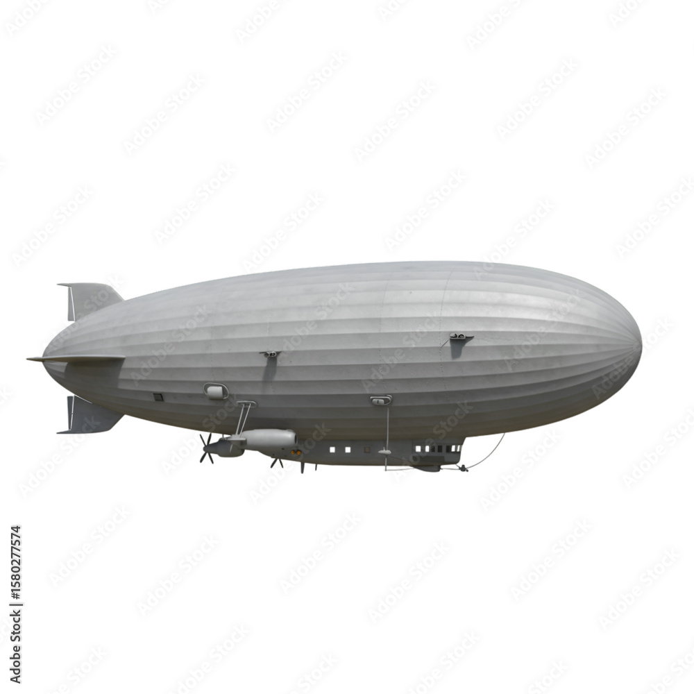 Obraz premium Realistic 3D Image of Gray Zeppelin Airship Isolated on Transparent Background