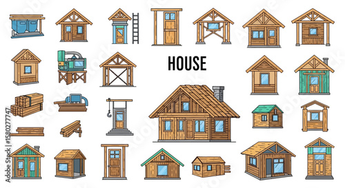 A Collection of Colorful Outlined House Illustrations