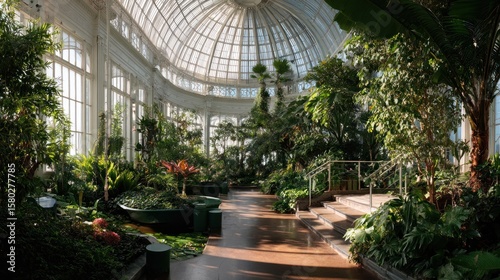 Sunlight-filled conservatory with lush greenery