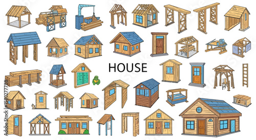 A Collection of Colorful Outlined House Illustrations