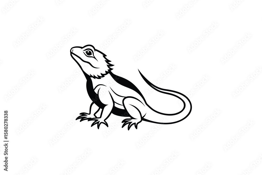 Obraz premium Bearded Dragon Illustration Detailed Reptile Design Exotic Pet Silhouette Black and White Graphic Vector Image Isolated Animal Silhouette