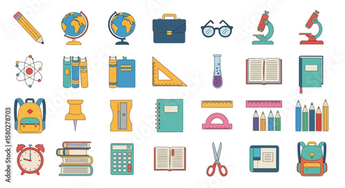 Flat Design School and Education Icons