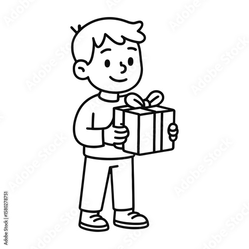 Child holding gift illustration vector