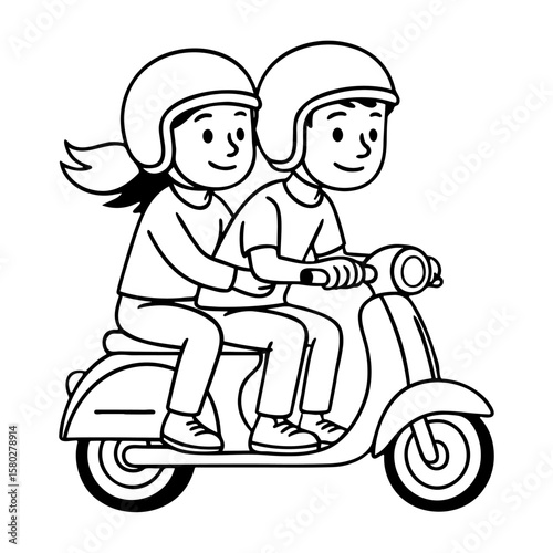Cartoon couple riding scooter vector