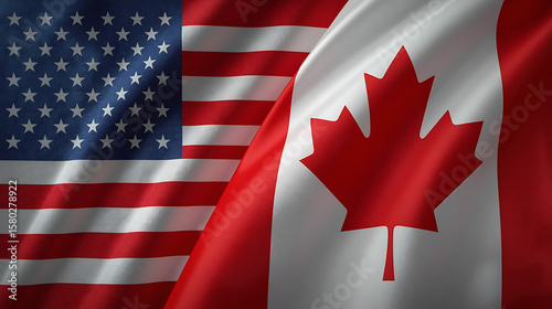 Wallpaper Mural The image depicts the United States and Canadian flags, gently waving, symbolizing friendship and unity between the two nations, illuminated by soft light. Torontodigital.ca