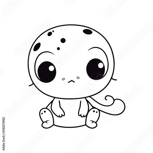 Coloring book for kids baby salamander kawai vector Black vector illustration.