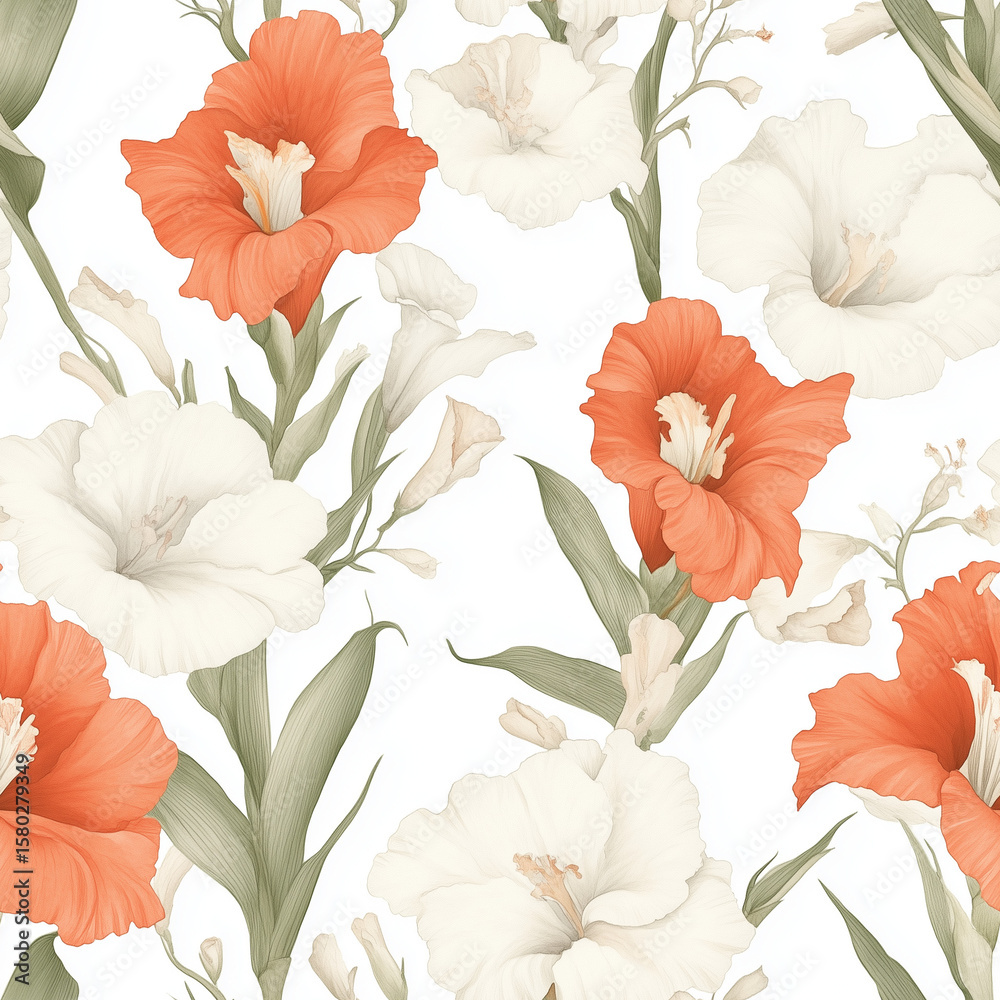Fototapeta premium Floral Tapestry: A vibrant botanical composition, this close-up shot of flowers showcases the delicate details and colors, inviting viewers to immerse themselves in the serene beauty of nature.