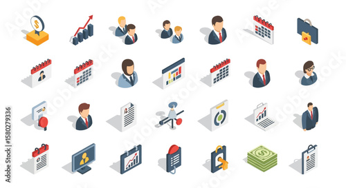 Isometric Flat Design Business Icons