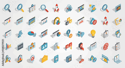 Isometric Business and Technology Icon Set