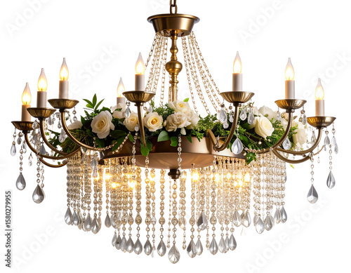 Wedding Hall Chandelier with Draped Crystal Chains, transparent