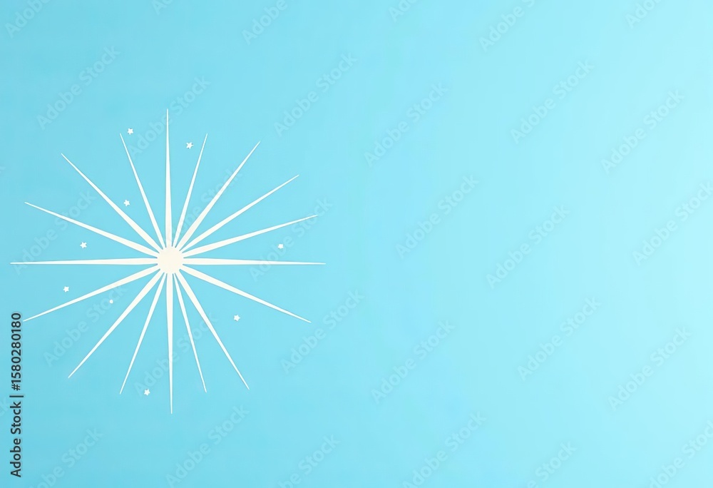 Obraz premium Light blue background with off-white starburst pattern and smaller scattered stars Mid-century modern design, star, christmas