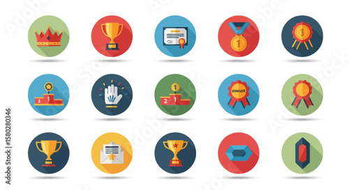Flat Design Achievement and Award Icons