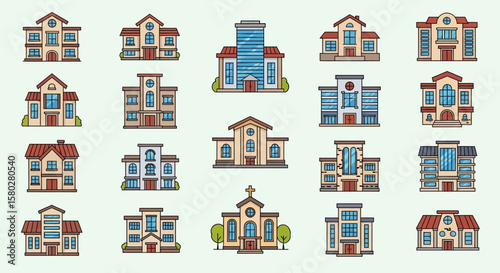 Flat Design Building and Architecture Icons