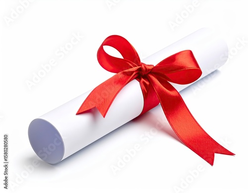 Diploma with Red Ribbon Isolated on White Background
