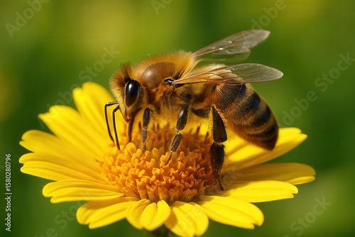 A Honeybee Collects Nectar from a Vibrant Yellow Flower