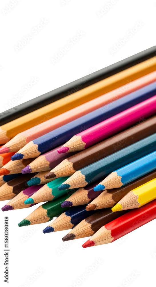 Naklejka premium Stack of Colored Pencils in Pile Art Supplies Transparent Background