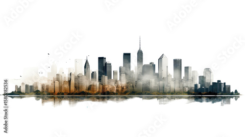 Close-Up of UN City Skyscrapers City Skyline on Transparent Background

