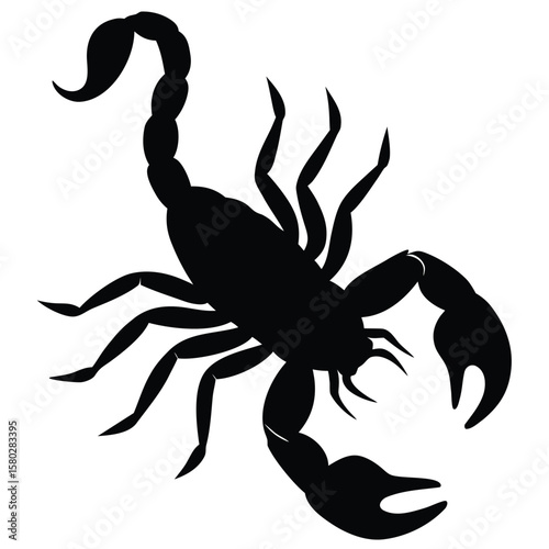 Silhouette Illustration of a Scorpion with Claws and Curved Stinger Tail Positioned Upwards