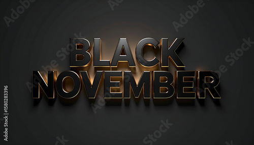 Black November 3d text design with black and golden theme