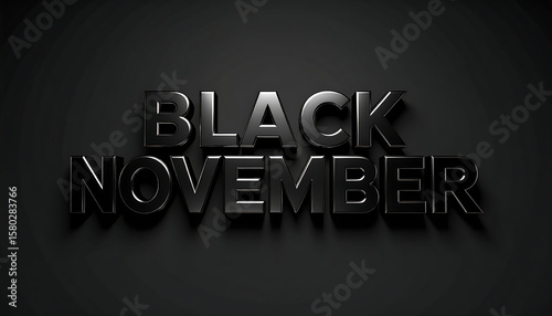Black November 3d text design with black and golden theme