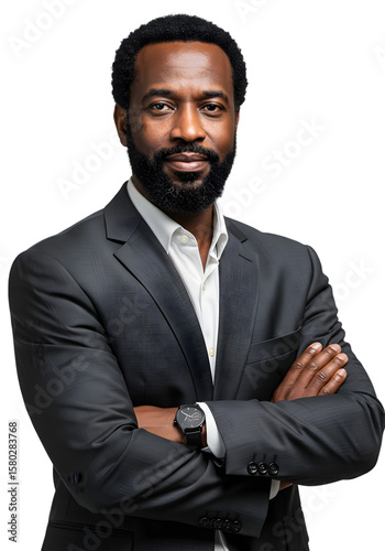 Isolated Portrait of Confident Businessman in Suit With Arms Crossed