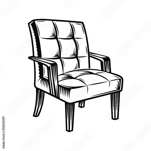 Elegant tufted armchair with wooden legs upholstery furniture