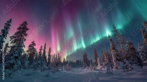 A winter wonderland illuminated by aurora borealis