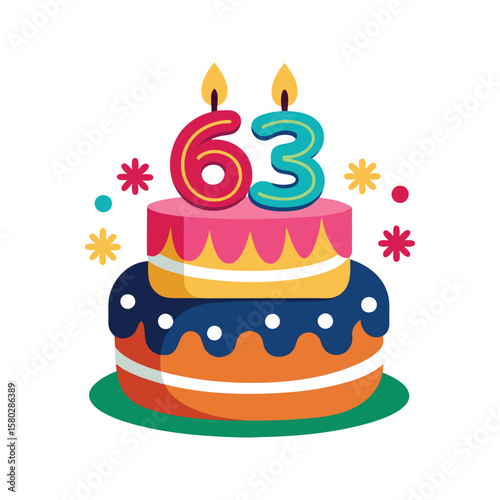 Festive tiered cake with colorful candles and sparkling decorations birthday cake celebration