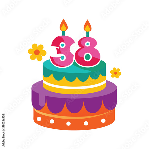 Festive tiered cake with number thirty eight candles and floral decorations birthday cake celebration
