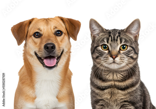 Isolated Portrait of Dog and Tabby Cat with Transparent Background