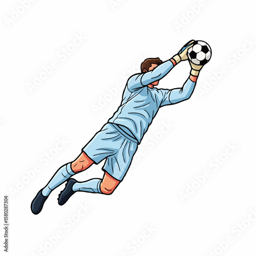 Goalkeeper Making an Epic Save with Mid-Air Dive, Focused and Professional Action Moment